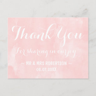 Cartão Postal Muito obrigado moderno em rosa aguarela