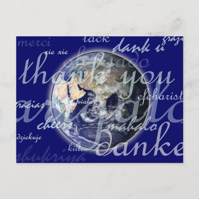 Cartão Postal Muito obrigado pela Terra em diferentes línguas (Frente)