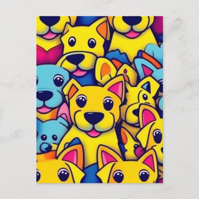 Cartão Postal Muitos cães amarelos cães felizes (Frente)