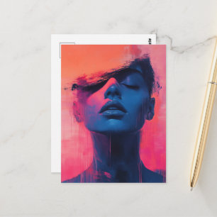 Cartão Postal Mulher Abstrata Azul e Rosa