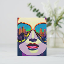 Mulher Abstrata de Óculos de Sol com Reflexo da Ci