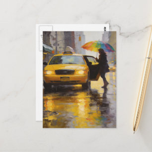 Cartão Postal Mulher Abstrata em Dia Chuvoso Com Guarda-Chuva Ar