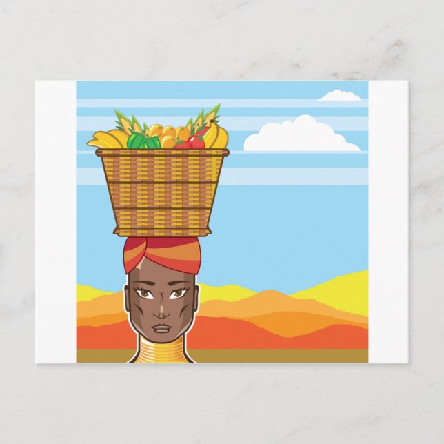 Cartão Postal Mulher africana com cesto de comidas (Frente)
