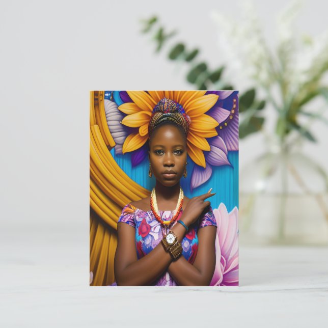 Cartão Postal Mulher africana linda com um relógio (Em pé/Frente)
