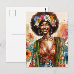 Cartão Postal Mulher Afro-Americana dos Anos 70 Com Afro