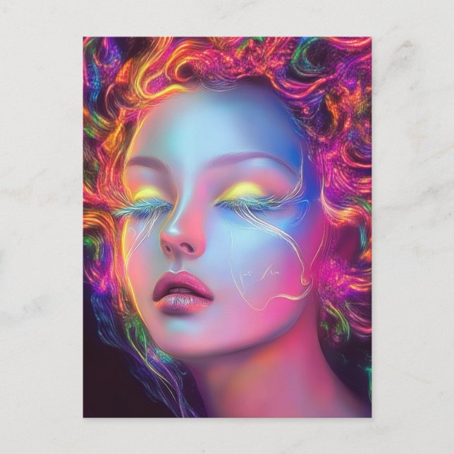 Cartão Postal Mulher alienígena com cabelo cósmico (Frente)