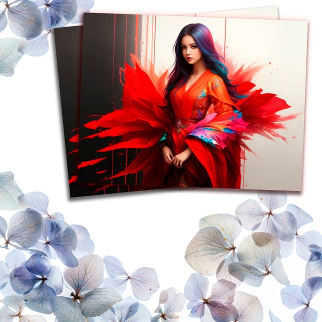 Cartão Postal Mulher: Amarra quimono asiática decor arte moderna (Criador carregado)