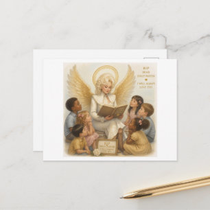 Cartão Postal Mulher Anjo Loiro Lendo para Crianças