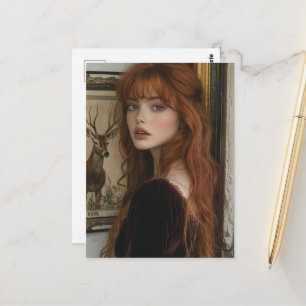 Cartão Postal Mulher Antiga com Cabelo Vermelho