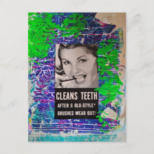 Cartão Postal Mulher Antiga Limpa os dentes Anúncio Antigo