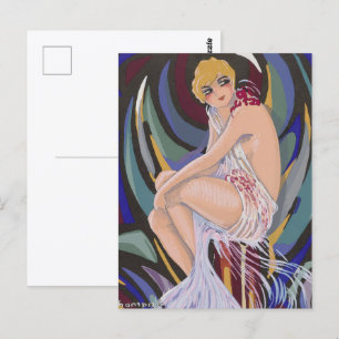 Cartão Postal Mulher Art Déco Vintage com Cortinas por S. Chompr