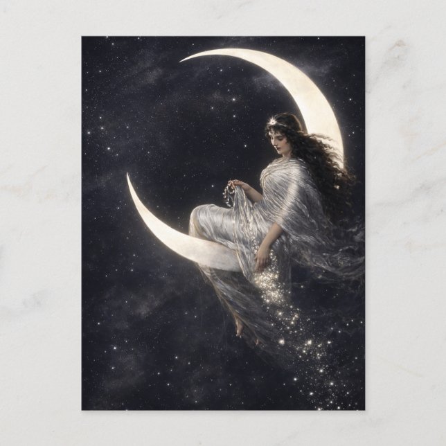 Cartão Postal Mulher Art Nouveau Celestial na Lua Crescente (Frente)
