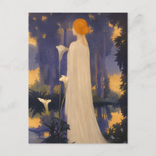 Cartão Postal Mulher Art Nouveau Etérea por Lírios-de-callas ao