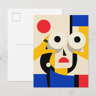 Cartão Postal Mulher Bauhaus Binóculos Olhando para Frente Arte
