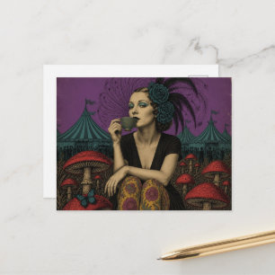 Cartão Postal Mulher Bebe Chá no Circo
