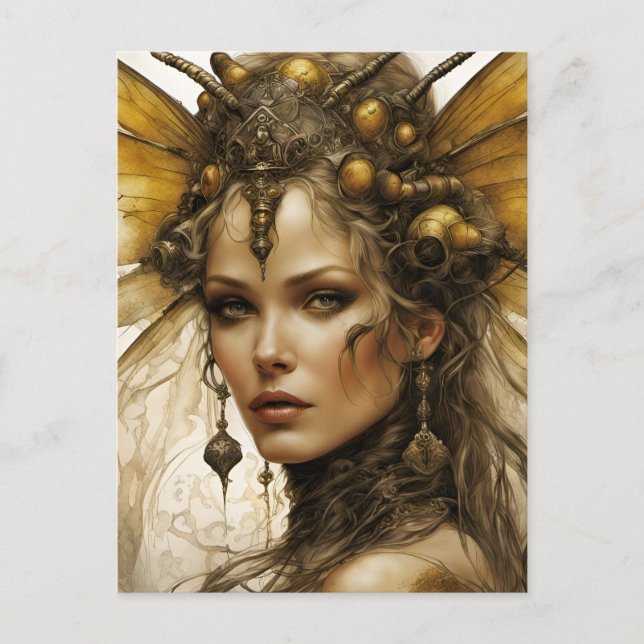 Cartão Postal Mulher Besouro Inseto Steampunk (Frente)
