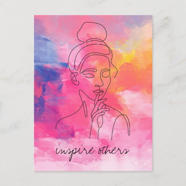 Cartão Postal Mulher Bonita Arte Texto Personalizado Inspirar Ou (Frente)