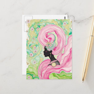 Cartão Postal Mulher Bonita Com Cabelo Rosa