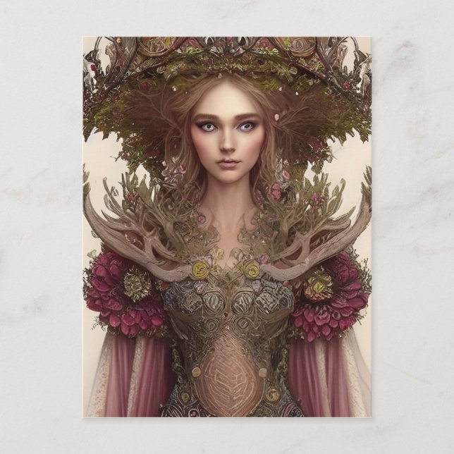 Cartão Postal Mulher Bonita de Plantas e Flores da Floresta (Frente)