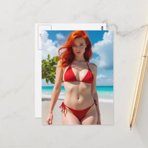 Cartão Postal Mulher Bonita em Biquíni Vermelho 