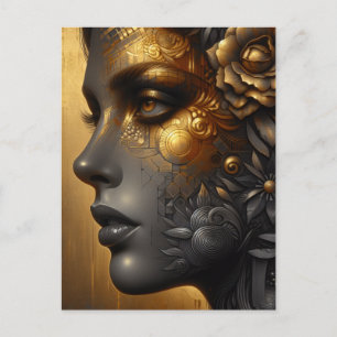 Cartão Postal Mulher Bonita em Ouro   Em Branco
