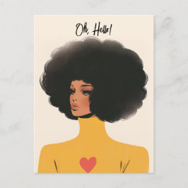 Cartão Postal Mulher bonito com transpiração afro e coração
