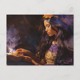 Cartão Postal Mulher Burns Sage e Medita