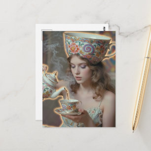 Cartão Postal Mulher Chá Surrealista