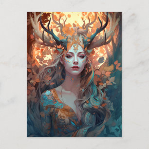 Cartão Postal Mulher com Antlers Fantasy Art