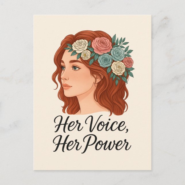 Cartão Postal Mulher com Cabeça Floral, Empoderamento feminino (Frente)