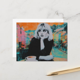 Cartão Postal Mulher Com Café Colorido