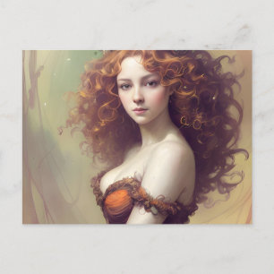 Cartão Postal Mulher com Cartão-postal Curly Hair