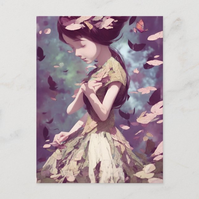 Cartão Postal Mulher com Cartão-postal de borboletas (Frente)