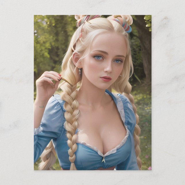 Cartão Postal Mulher com Cartão-postal de cabelo louro (Frente)