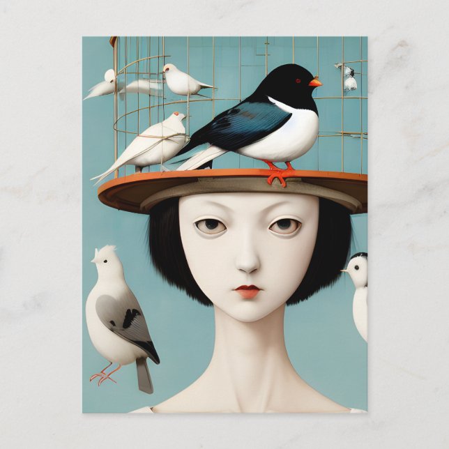 Cartão Postal Mulher Com Chapéu De Birdcage (Frente)