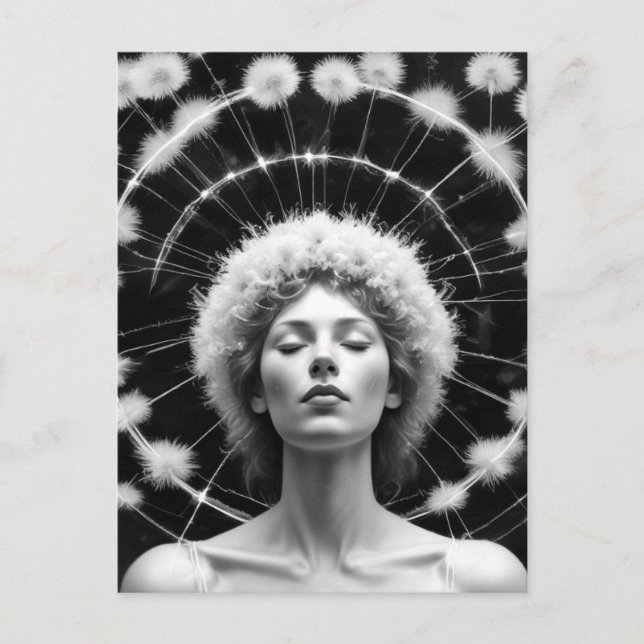 Cartão Postal Mulher com Coroa de Dandelions (Frente)