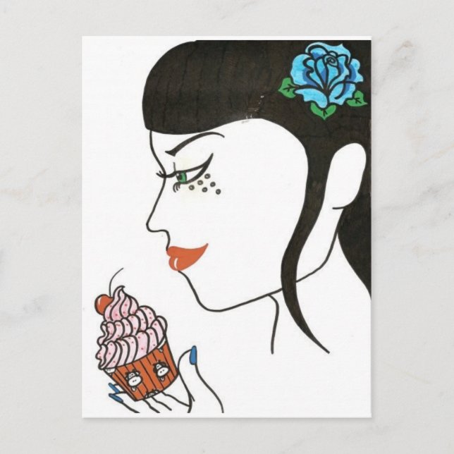 Cartão Postal Mulher com Cupcake (Frente)