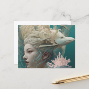 Cartão Postal Mulher com enguia na cabeça