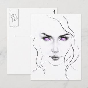 Cartão Postal Mulher com estranhos olhos roxos Mínima Arte de L