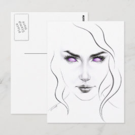 Cartão Postal Mulher com estranhos olhos roxos Mínima Arte de Li