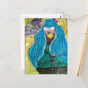 Cartão Postal Mulher Com Estrelas no Cabelo Colagem de Mídia Mis