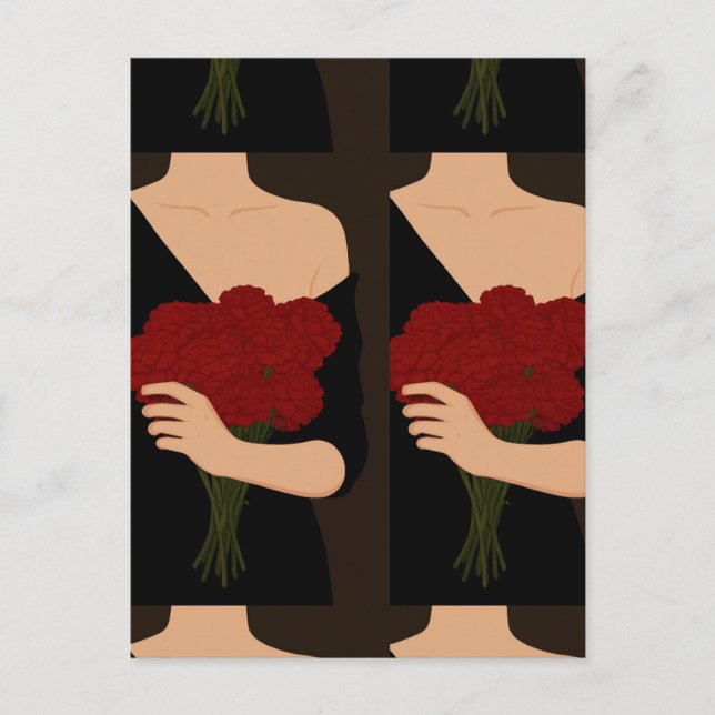 Cartão Postal Mulher com Flores Vermelhas (Frente)