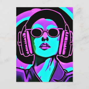 Cartão Postal Mulher com Fones de Ouvido Arte de IA