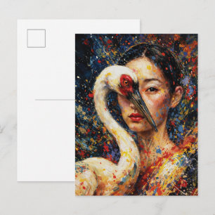 Cartão Postal Mulher com Garça Colorido Salpico