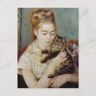 Cartão Postal Mulher com gato por Pierre-Auguste Renoir