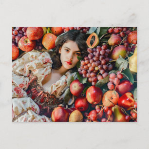Cartão Postal Mulher com maçãs e uvas