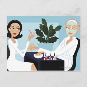 Cartão Postal Mulher com manicura e rosto no spa