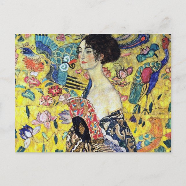 Cartão Postal Mulher com o fã por Gustavo Klimt (Frente)