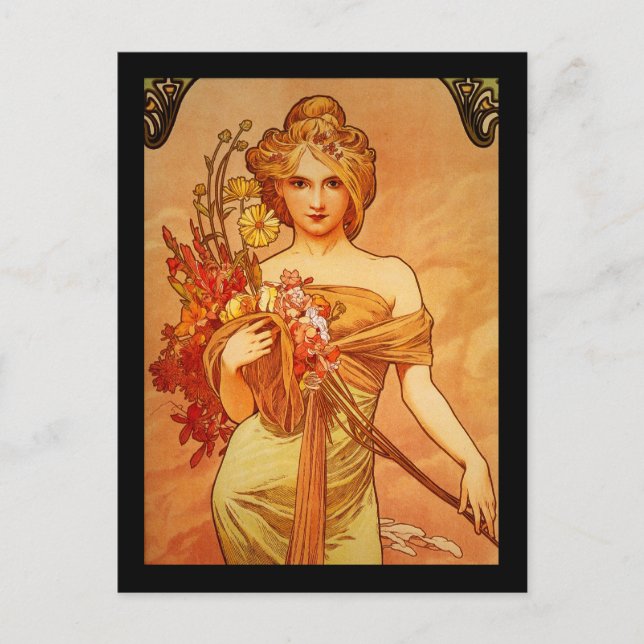 Cartão Postal Mulher com Oragna Buquê (Frente)