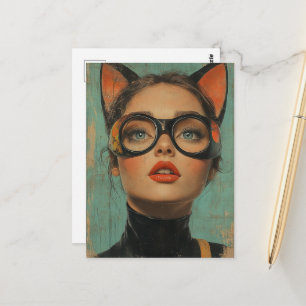 Cartão Postal Mulher com orelhas de gato